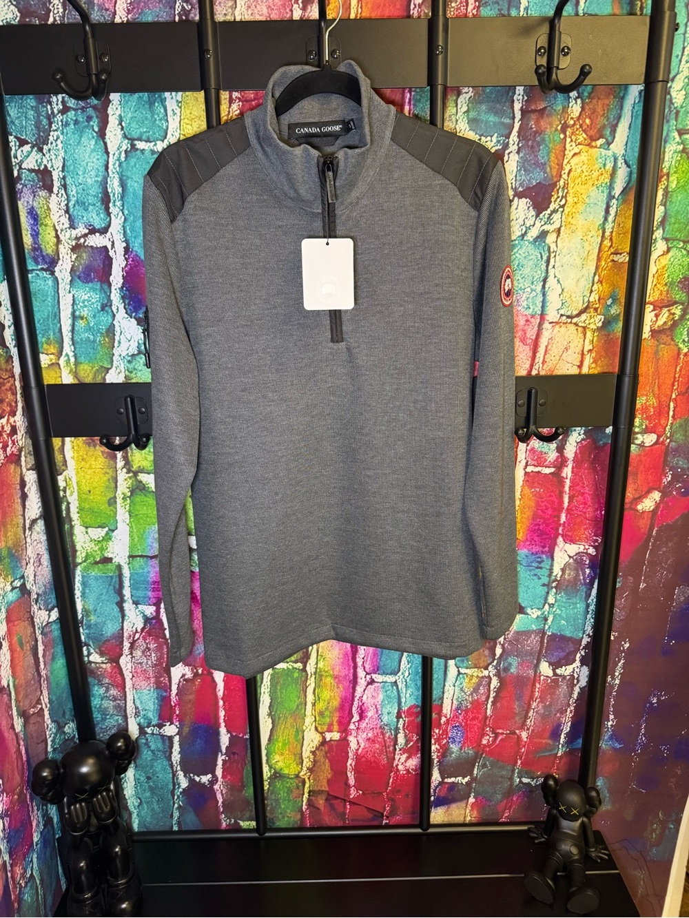Canada Goose Men's Gray Quarter-Zip Pullover with Quilted Shoulders